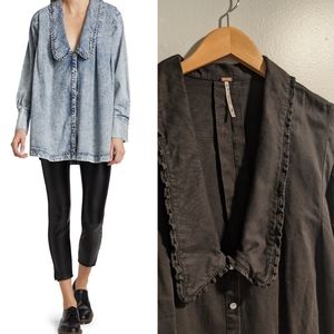 Free People Charlie Denim Buttondown in Black